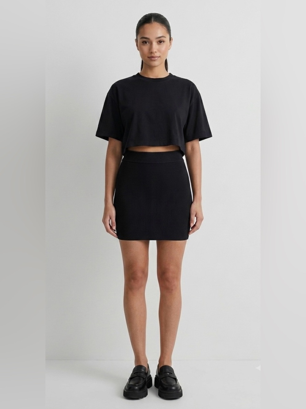 Alexander Wang Black Ribbed Knit Bodycon Mini Skirt - Size Medium